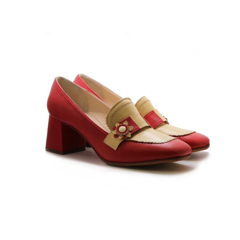 rojo y tiza con hebilla de flor 01